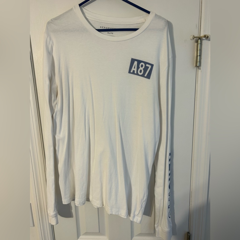Aeropostale A87 Aero NYC Long Sleeve White (Blue Accent) Shirt MENS XL